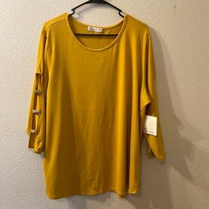 NWT 89th and Madison mustard yellow, rhinestone sleeve shirt size 2X